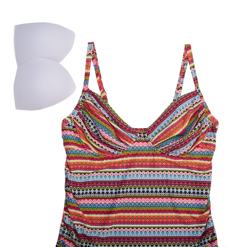 Jet Set Stripe Shirred Underwire Tankini Swim Top-cs3