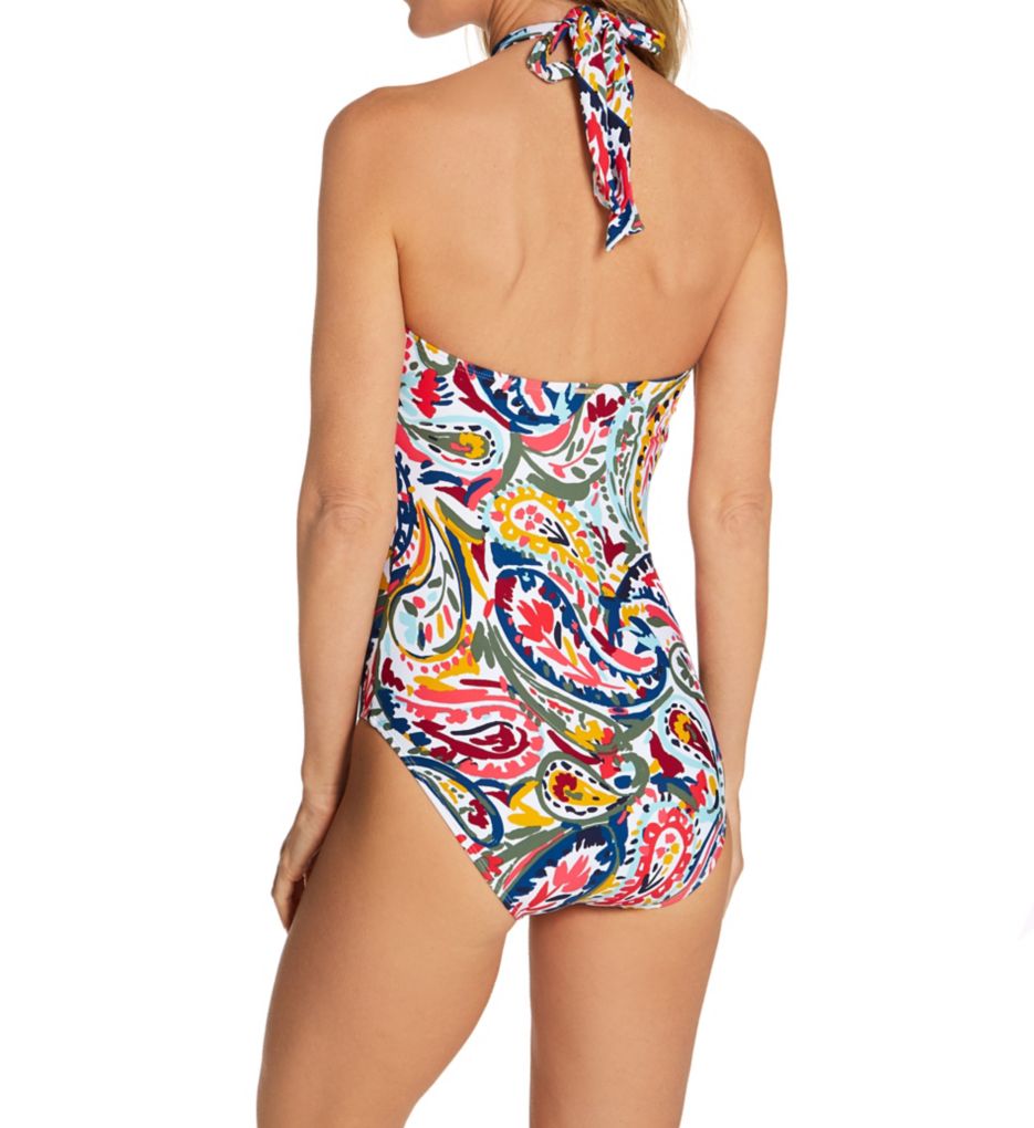 Watercolor Paisley High Neck One Piece Swimsuit
