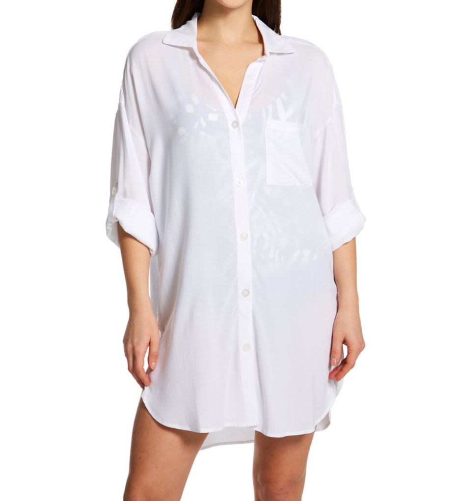 Live In Color Boyfriend Button Down Shirt Cover Up-acs