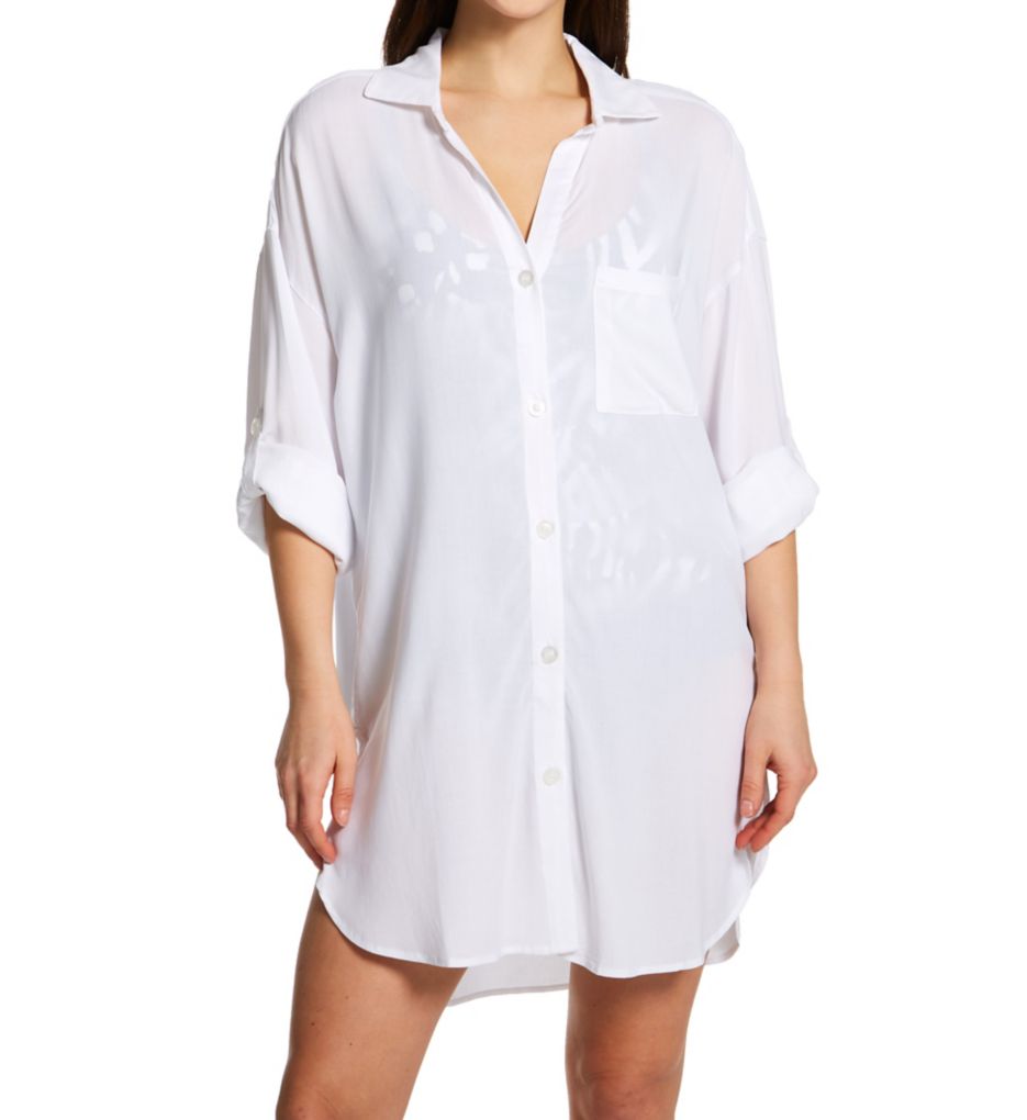 Live In Color Boyfriend Button Down Shirt Cover Up White XS/S