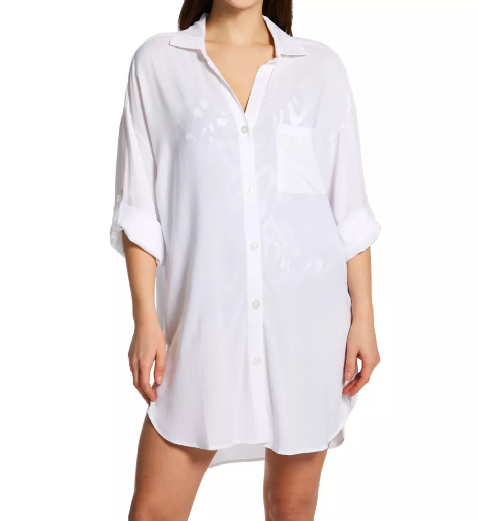 Live In Color Boyfriend Button Down Shirt Cover Up White XS/S