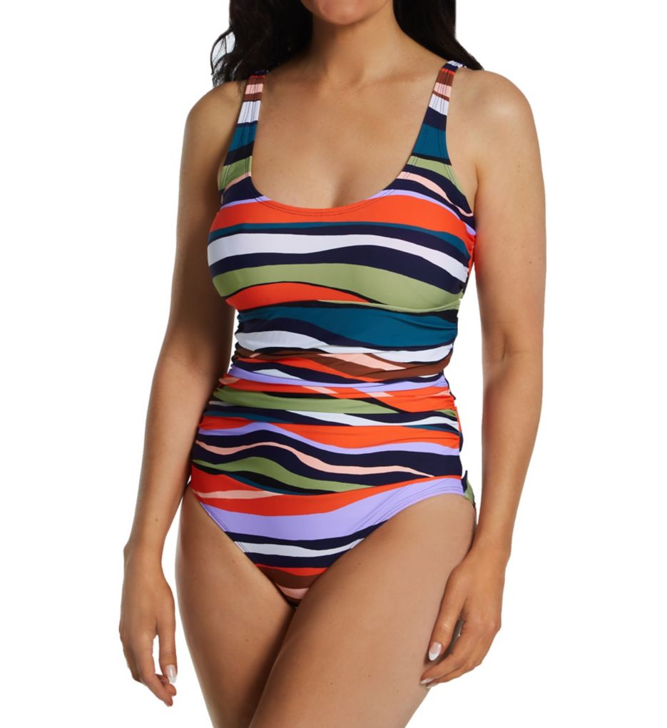 Sandy Waves Scoop Neck Shirred Bra Back One Piece