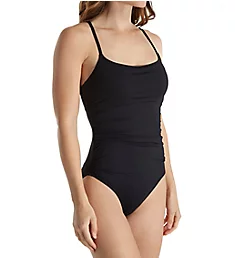 Live in Color Shirred Front One Piece Swimsuit Black 10