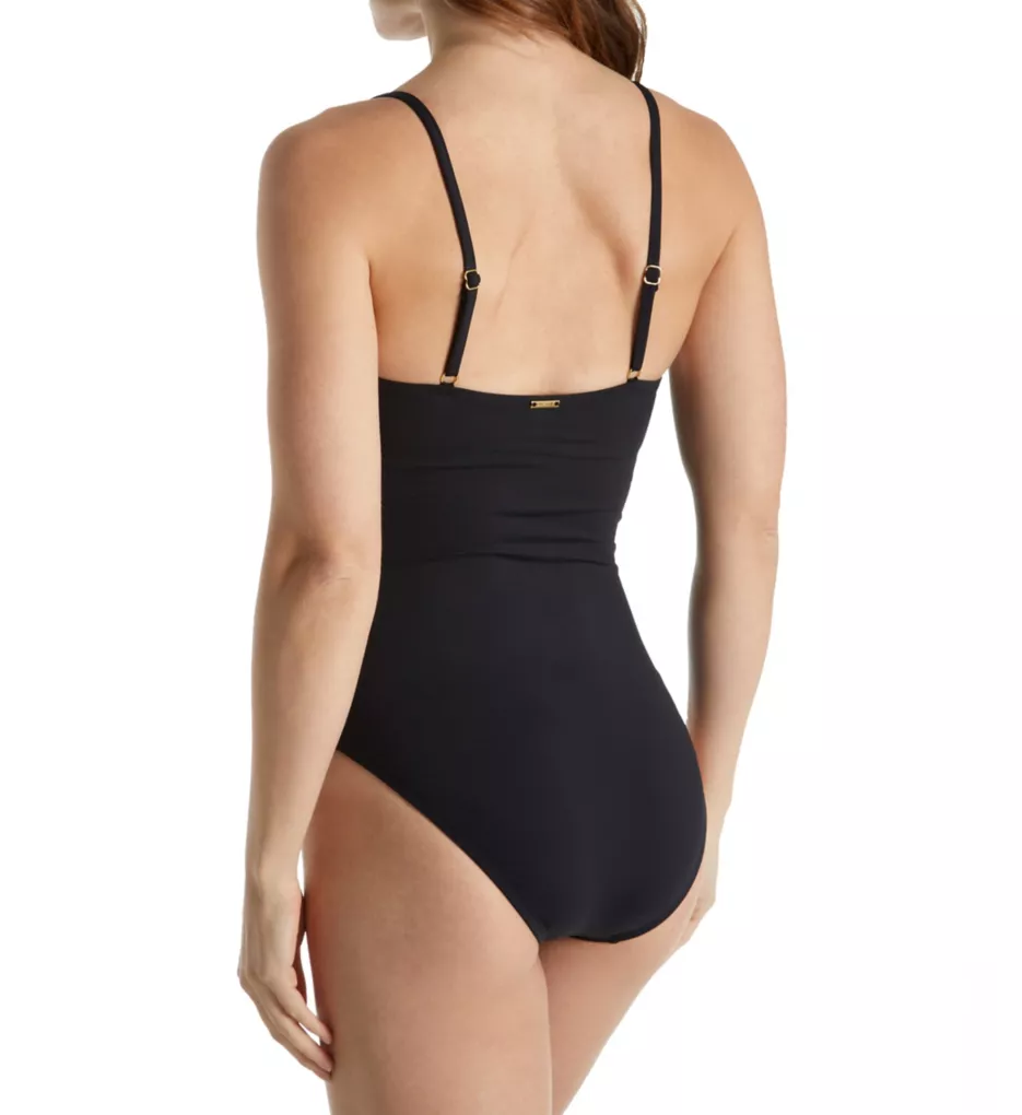 Live in Color Shirred Front One Piece Swimsuit Black 10