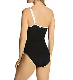 Meshing Around Shirred One Shoulder Swimsuit Black/White 16