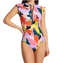 Petal Party Flutter Sleeve Zip One Piece Swimsuit