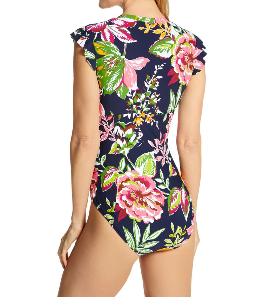 Tropical Bloom Flutter Zip One Piece Swimsuit-bs