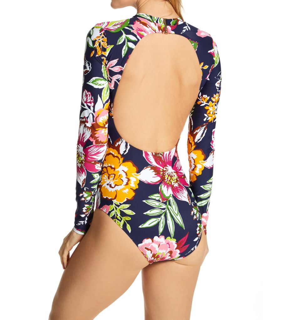 Tropical Bloom Long Sleeve One Piece Swimsuit-bs