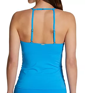 Live In Color High Neck Tankini Swim Top Blue Wave XS
