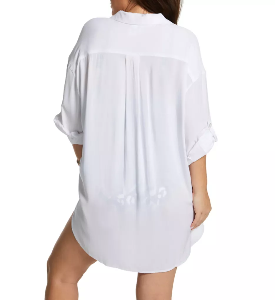 Plus Size Live In Color Boyfriend Shirt Cover Up White 14-16
