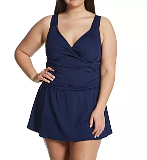 Plus Size Live In Color Shirred Twist Swim Dress New Navy 16W