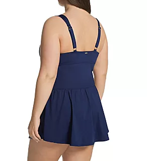 Plus Size Live In Color Shirred Twist Swim Dress New Navy 16W