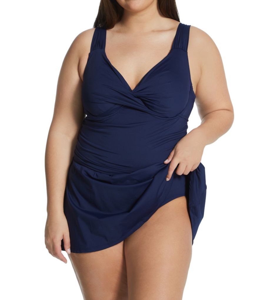 Plus Size Live In Color Shirred Twist Swim Dress-cs1