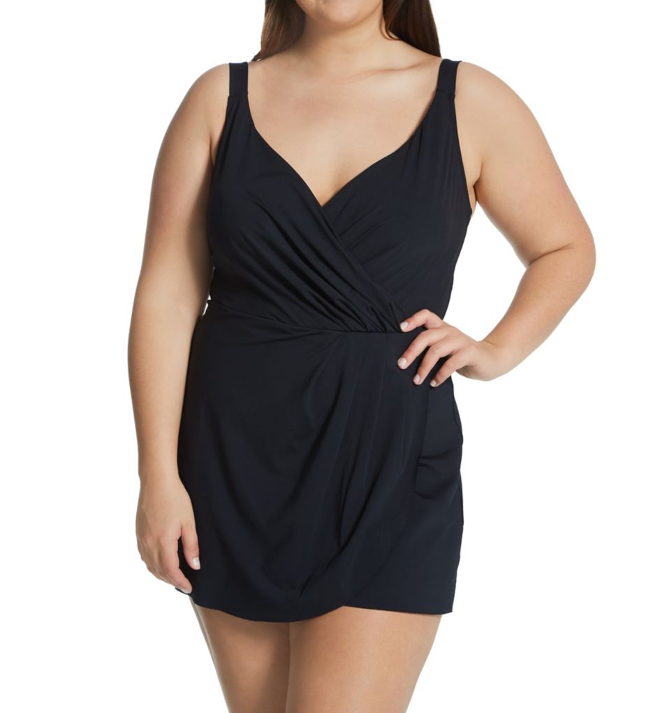 Plus Size Live In Color Surplice Mailot Swim Dress-gs