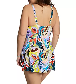 Plus Size Kashmir Paisley Surplice 1 Pc Swim Dress