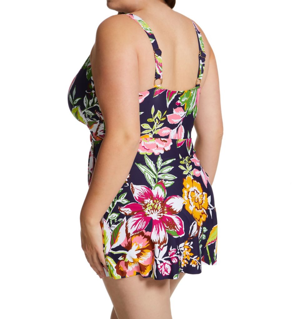 Plus Size Tropical Bloom Surplice Swim Dress-bs