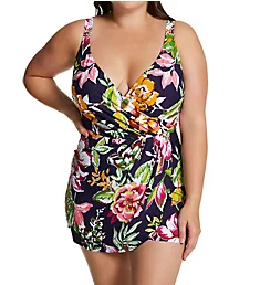 Plus Size Tropical Bloom Surplice Swim Dress