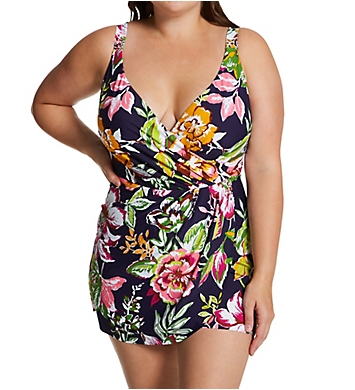 Anne Cole Plus Size Tropical Bloom Surplice Swim Dress