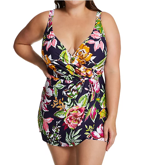 Anne Cole Plus Size Tropical Bloom Surplice Swim Dress PD61061