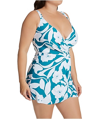 Anne Cole Plus Size Mari Botanical Surplice Swim Dress