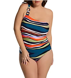 Plus Sandy Waves Asymmetric One Piece Swimsuit Multi 16W
