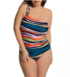 Plus Sandy Waves Asymmetric One Piece Swimsuit Multi 16W