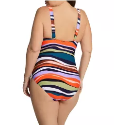 Plus Sandy Waves Asymmetric One Piece Swimsuit Multi 16W