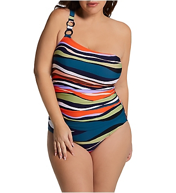 Anne Cole Plus Sandy Waves Asymmetric One Piece Swimsuit