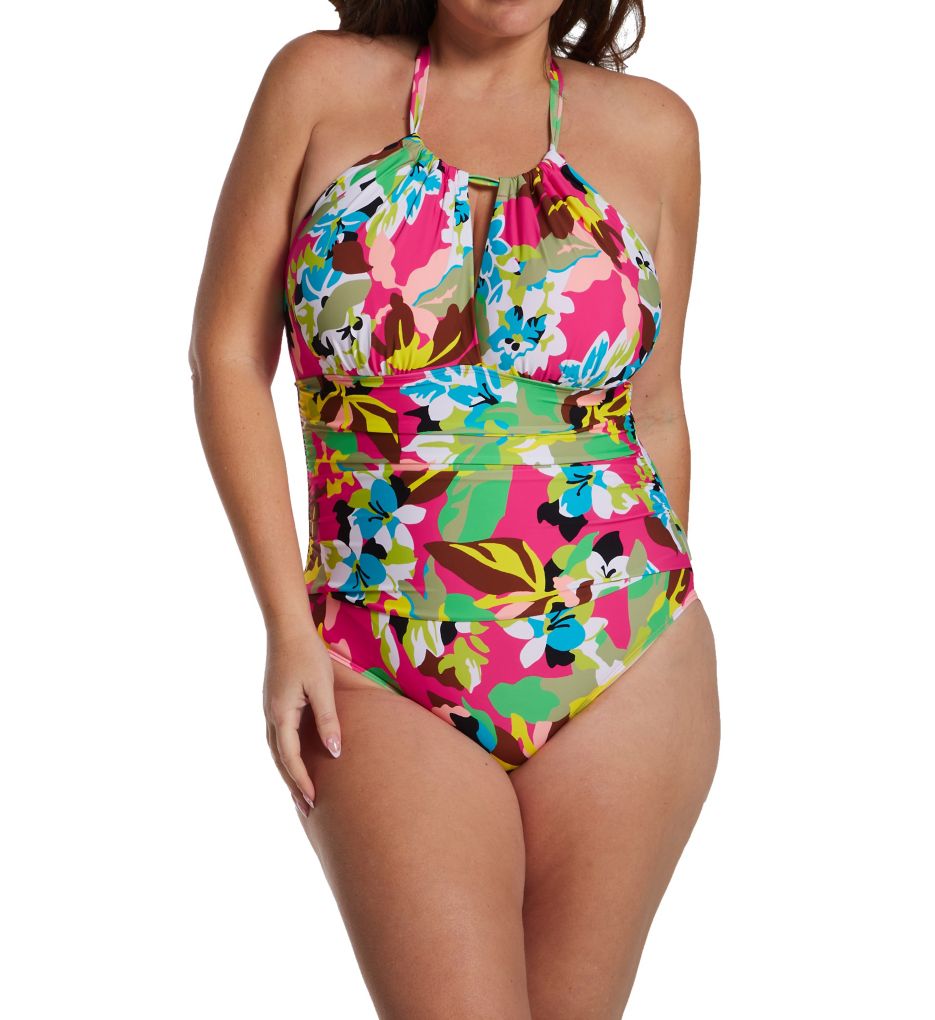 Plus Size Cabana Party High Neck One Piece-acs