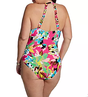 Plus Cabana Party High Neck One Piece Swimsuit Multi 16W