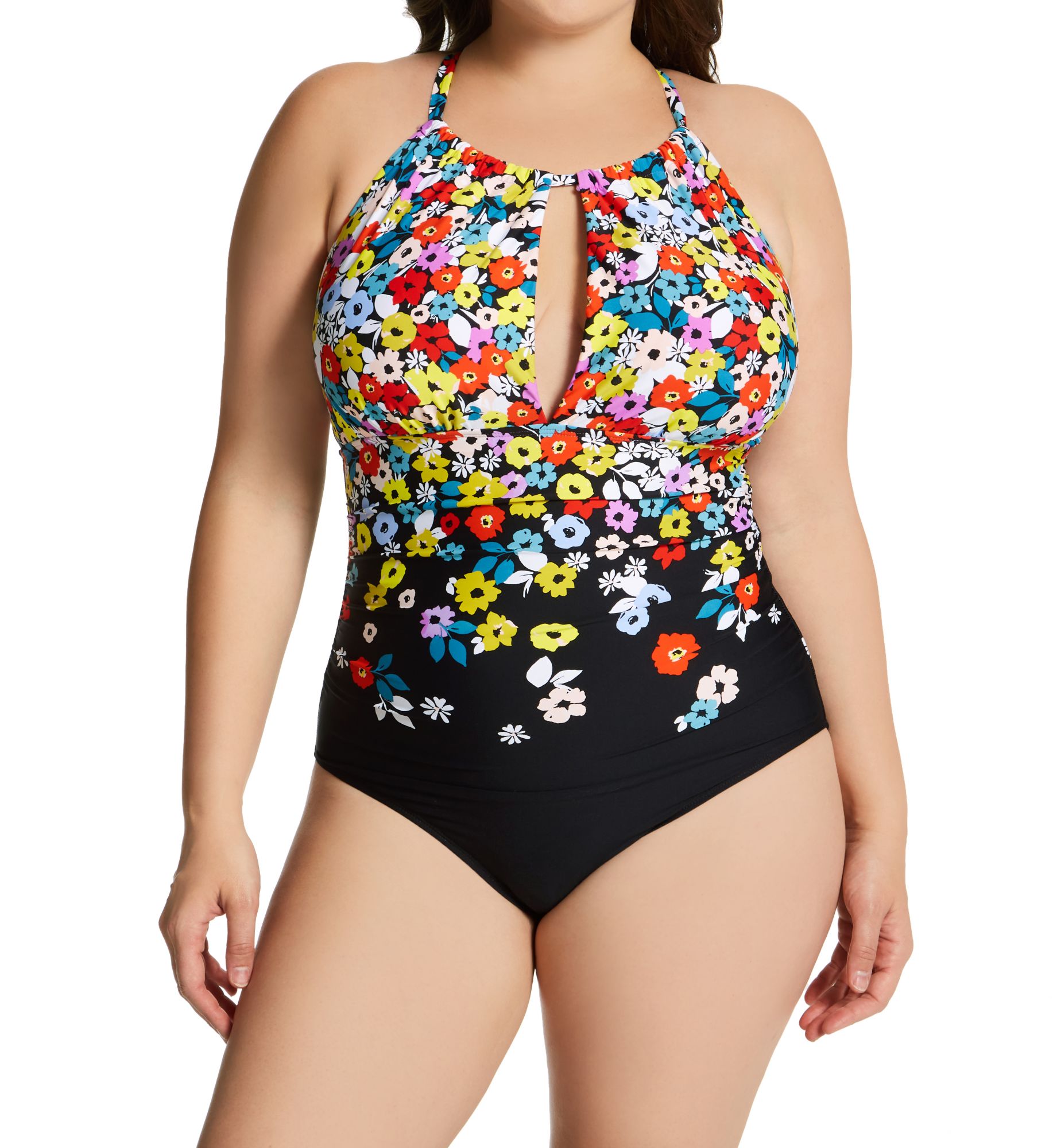 Anne Cole Plus Size Flower Field Keyhole High Neck Swimsuit PO06469 - Image 1