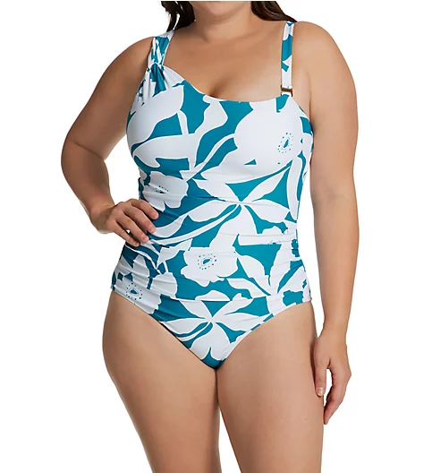 Anne Cole Plus Size Mari Botanical One Shoulder Swimsuit PO06666