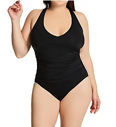 Plus Size Live In Color Shirred V-Neck Swimsuit Black 18W