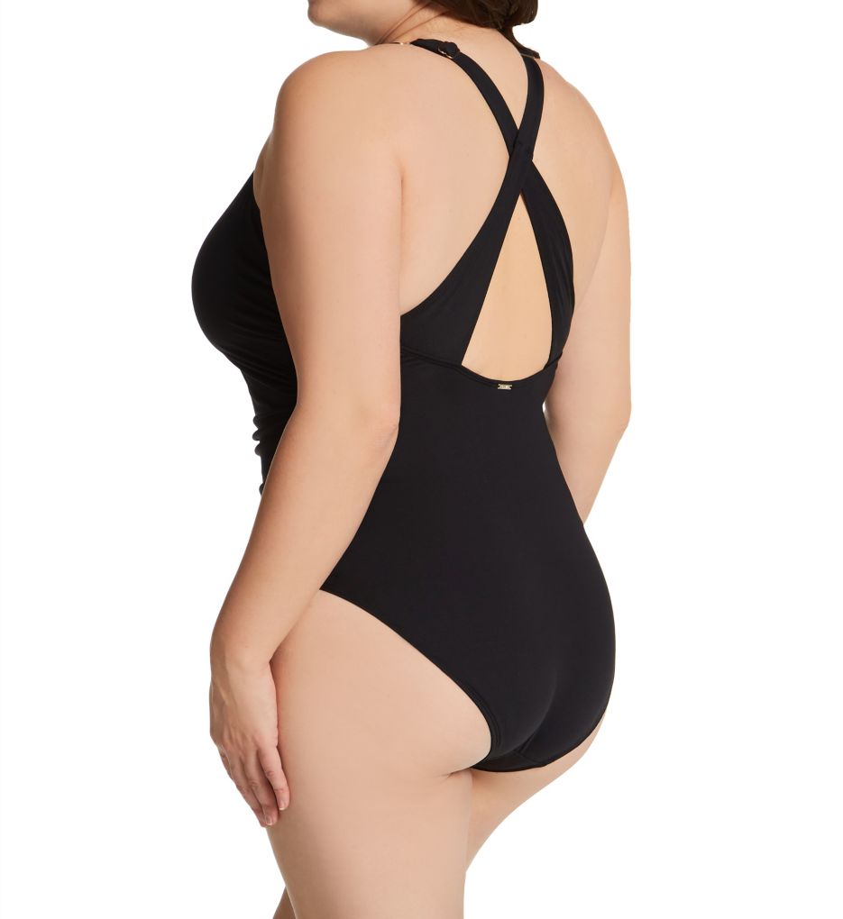 Plus Size Live In Color Shirred V-Neck Swimsuit-bs