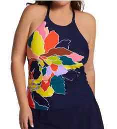 Plus Size Petal Party High Neck Tankini Swim Top Multi 22W