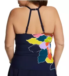 Plus Size Petal Party High Neck Tankini Swim Top Multi 22W