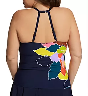 Plus Size Petal Party High Neck Tankini Swim Top Multi 20W