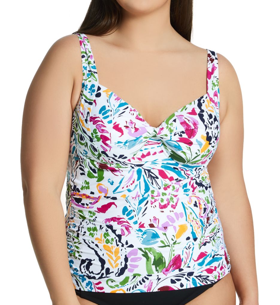 Plus Size Petal Paisley Twist Tankini Swim Top-acs