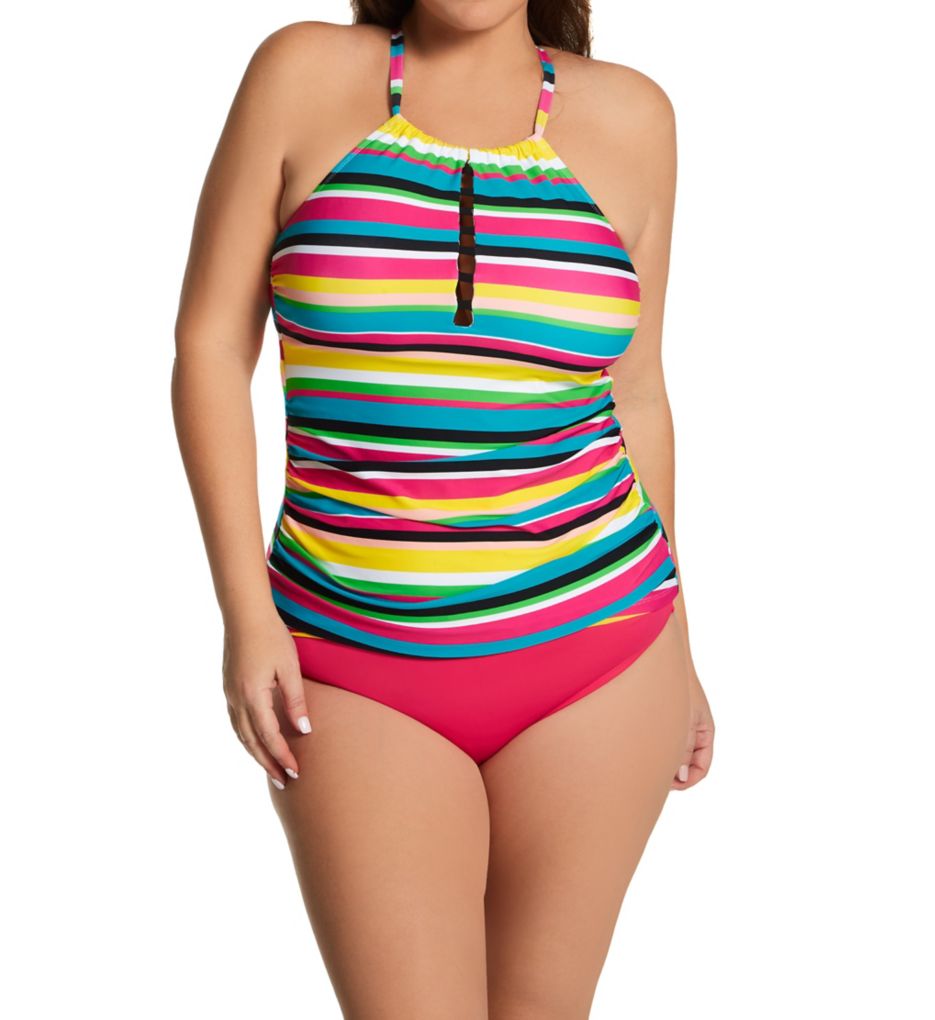 Plus Size Lawn Chair High Neck Tankini Swim Top-cs2