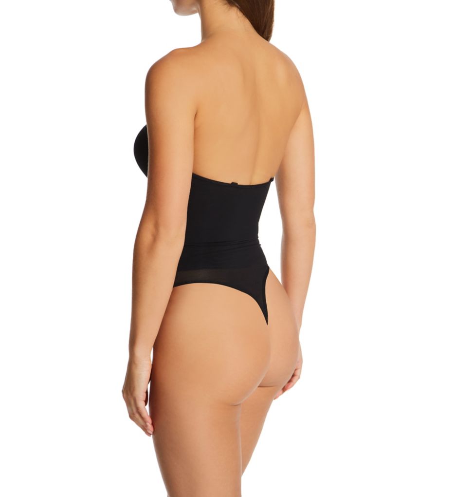 NBD x Revolve Miguel Mesh Strapless Ruched Thong Bodysuit Black Small