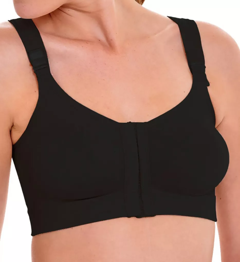 Annette Post Surgery Bra Front Closure – Wireless Bra - Pre Molded Cups  with Wide Adjustable Straps - Sustainable and Soft Material - Mesh lateral  and Back Fabrication, Black, S/M at