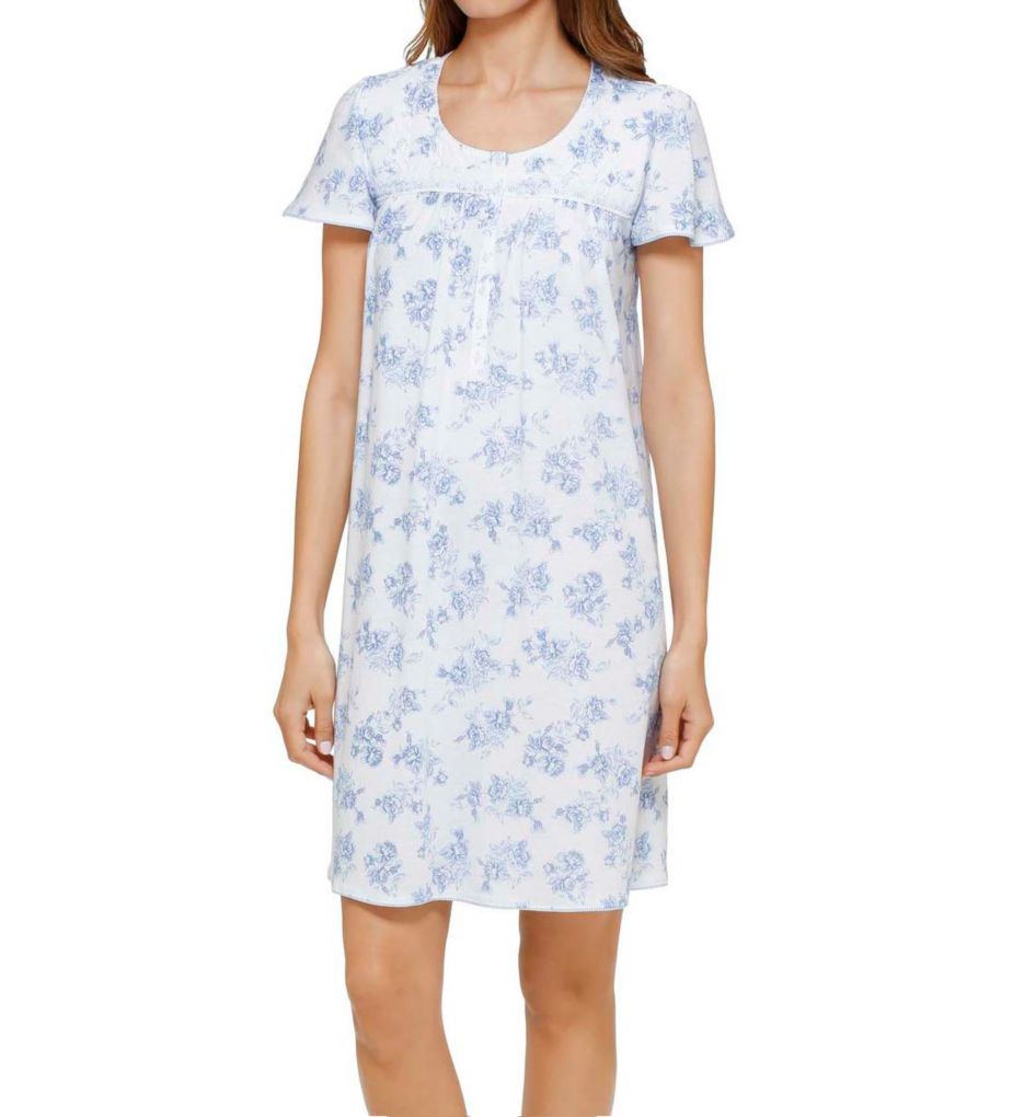 Flowery Short Sleeve Short Nightgown-acs