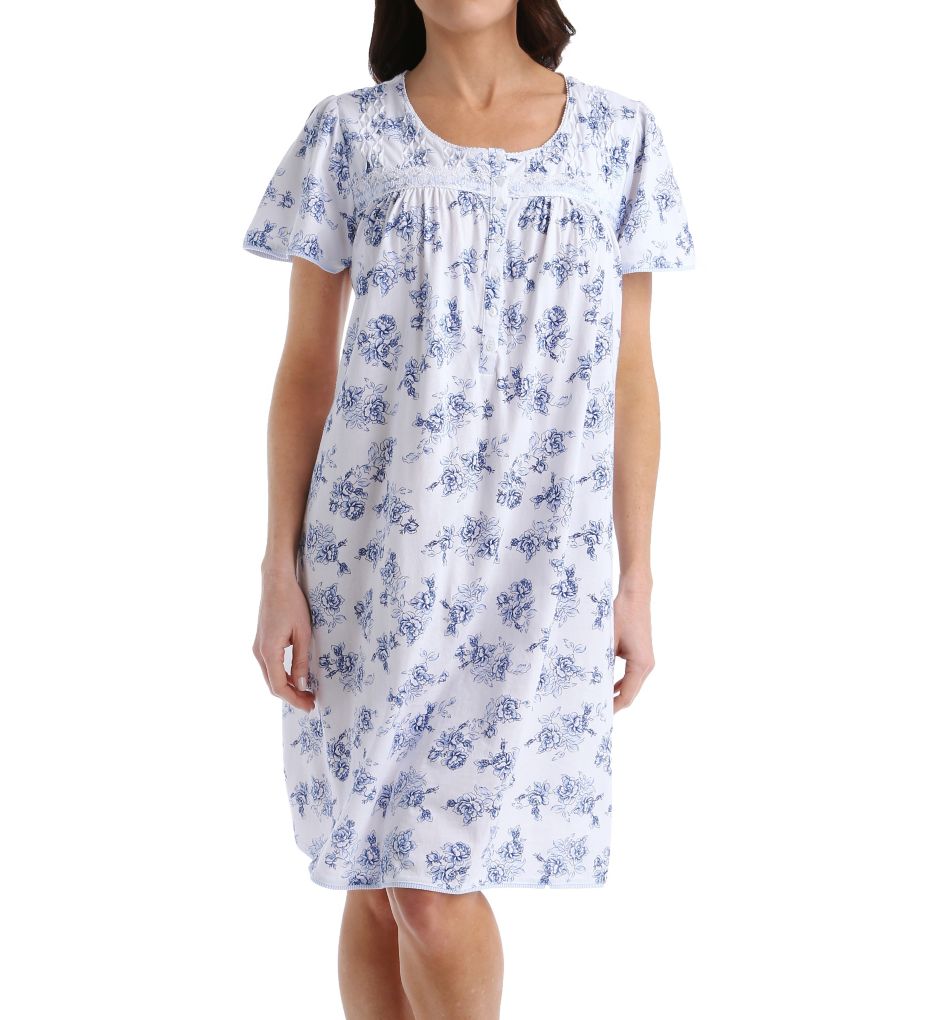 Flowery Short Sleeve Short Nightgown-fs