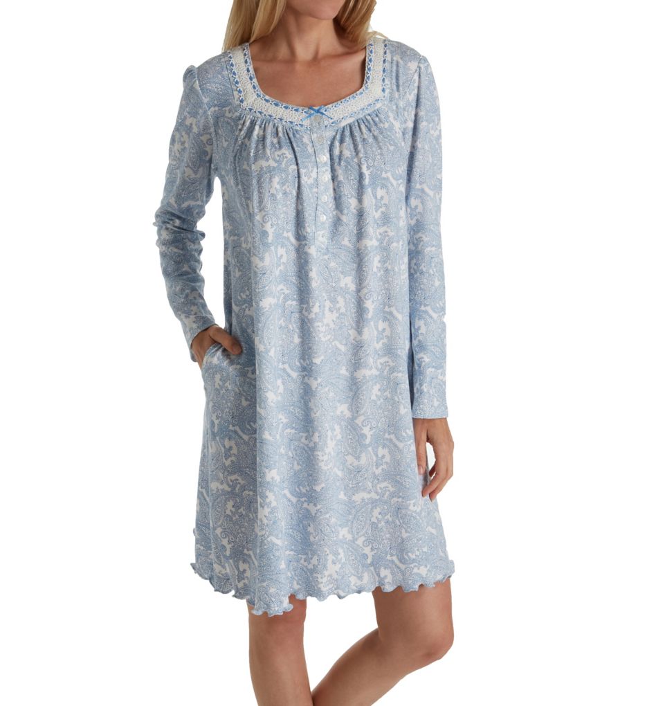 Blue Serenity Long Sleeve Short Nightgown-acs