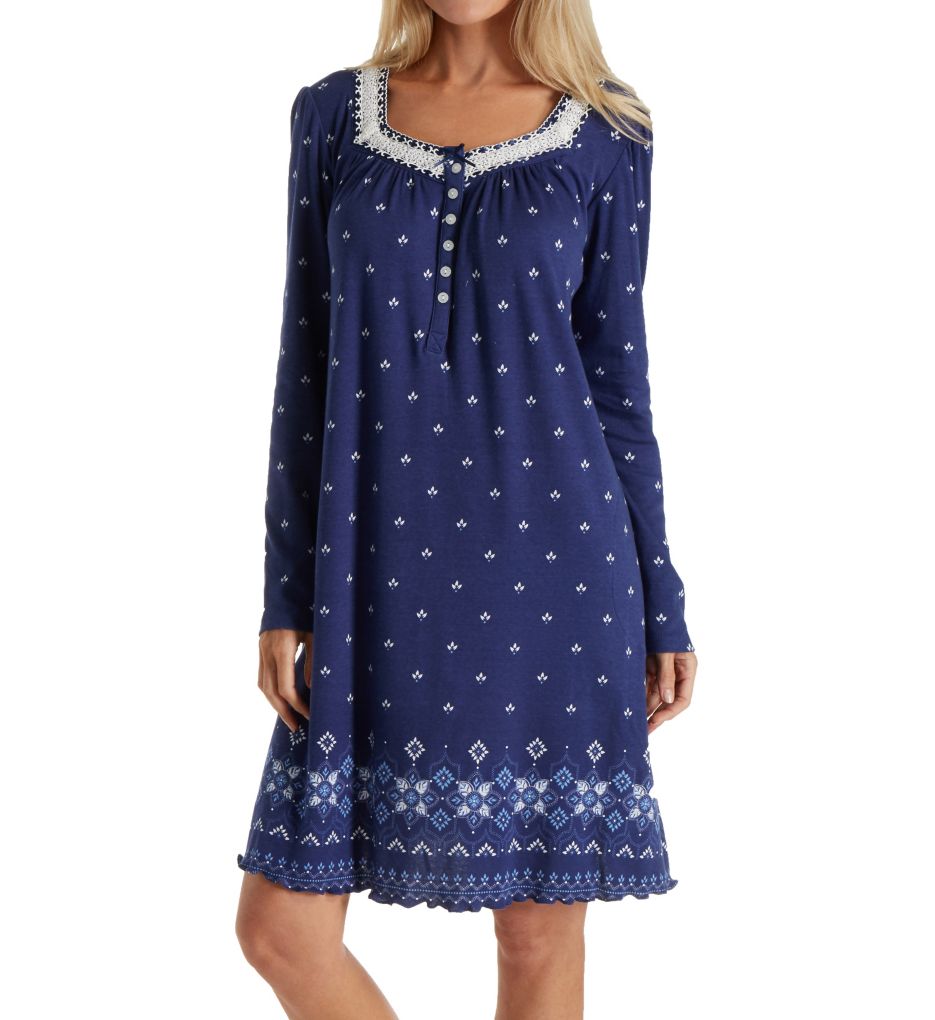 Blue Serenity Long Sleeve Short Nightgown-acs