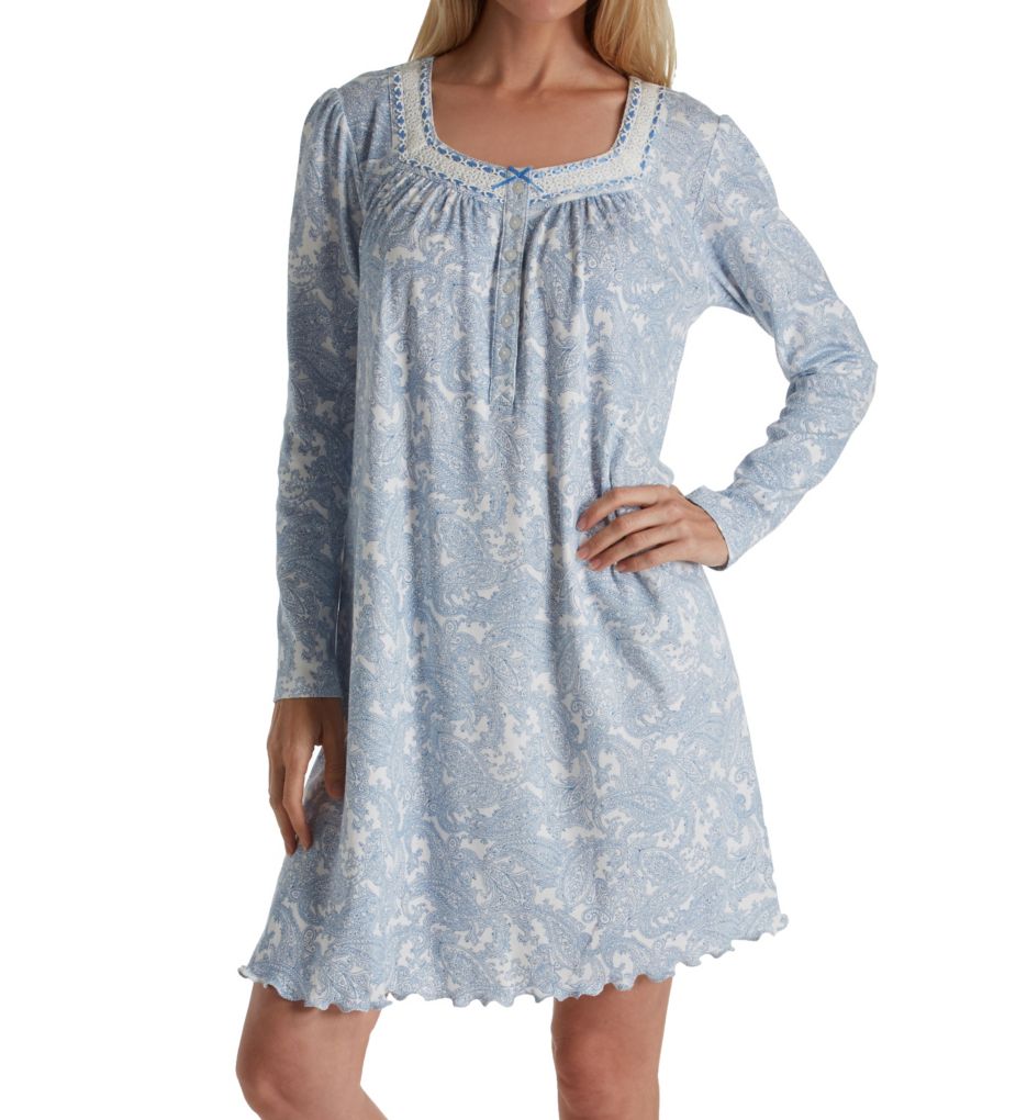 Blue Serenity Long Sleeve Short Nightgown-fs