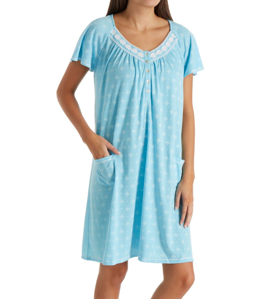 Blue Charm Short Sleeve Short Nightgown-acs