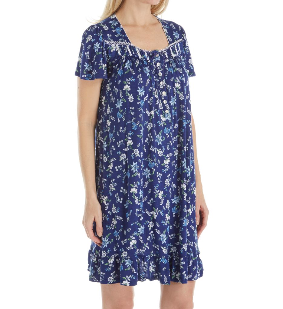 Blue Print Short Sleeve Short Nightgown-acs