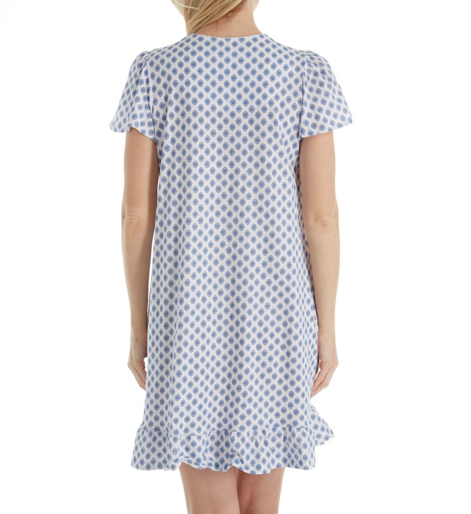 Blue Print Cotton Short Sleeve Short Nightgown