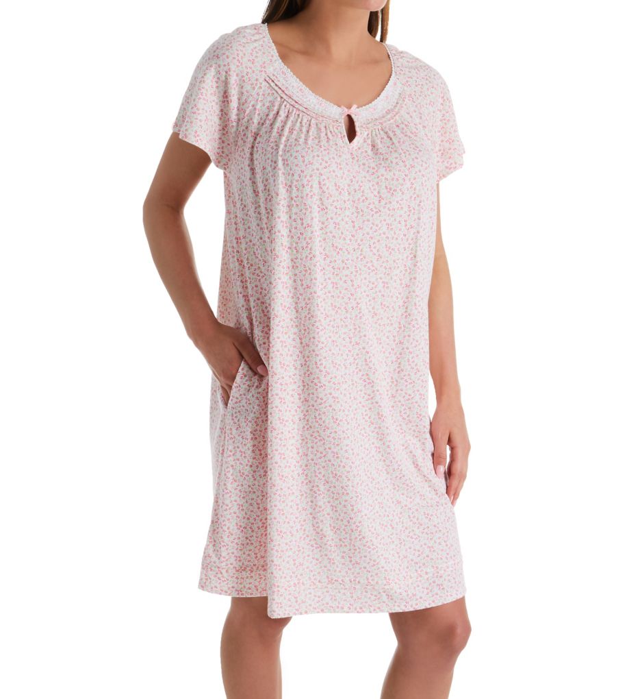 Daisy Pink Cotton Jersey Short Sleeve Short Gown-acs